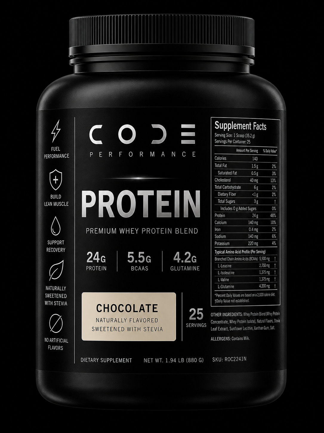 CODE Premium Whey Protein Chocolate Sweetened with Stevia