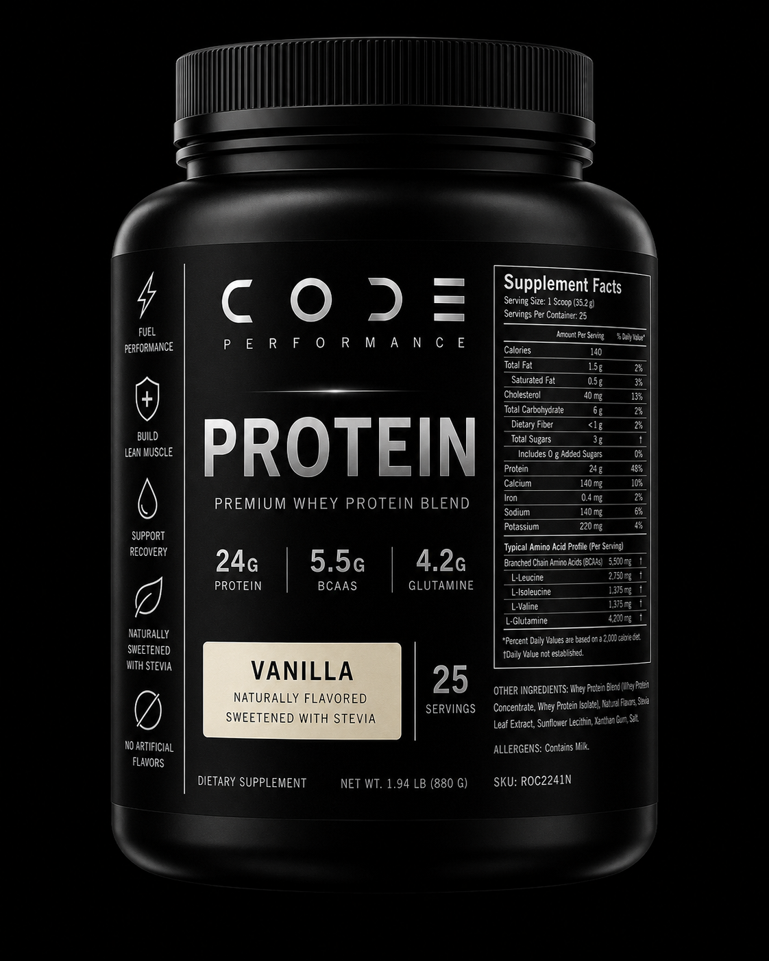 CODE Premium Whey Protein Vanilla Sweetened with Stevia
